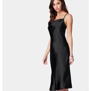 Bebe Black Cowl Neck Satin Slip Dress Small